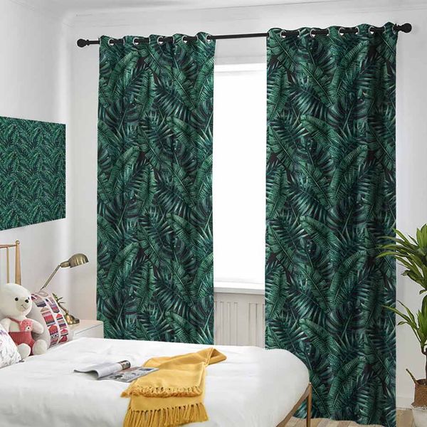 

термальная утепленная комната потемнение окна оттенок акварель тропических джунглей листья узор свежий тропический лес гавайи летняя занавес