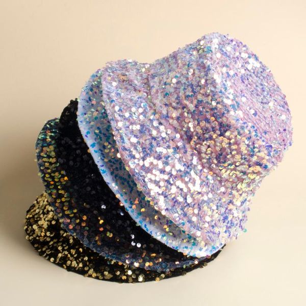

wide brim hats the spring sequin fisherman hat, an elegant basin hat for european and american cross-border e-commerce, has inner liner, Blue;gray