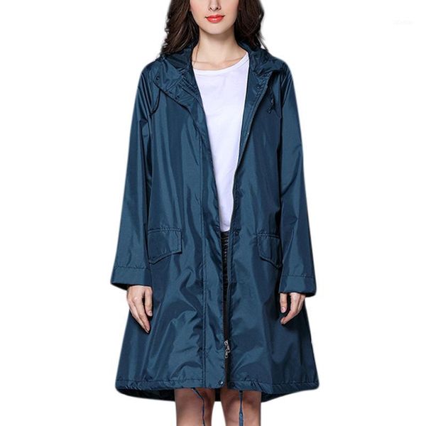 

2020 spring fashion women jacket outdoor pocket zipper hooded rain jacket print outwear waterproof windproof plus size coat1, Black