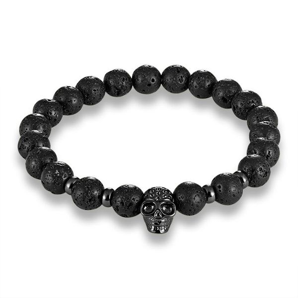 

livvy volcanic rock punk skull bracelet set elastic black beads charm bracelet male or female accessories jewelry as714 wmtvsp xhlove