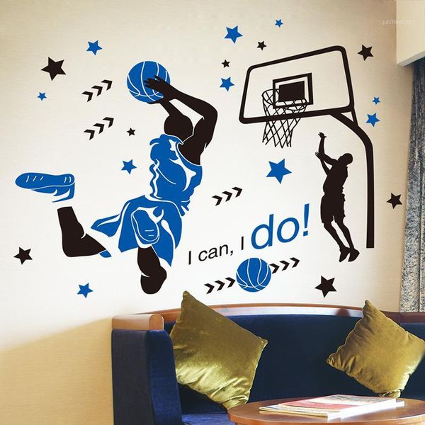 

[shijuehezi] basketball player wall sticker creative sports style wall decals for boy's room basketball court decoration1