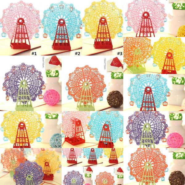 

ferris greeting origami wheel handmade 3d pop up paper laser cut vintage post cards happy birthday gifts kraft 6 n53bf