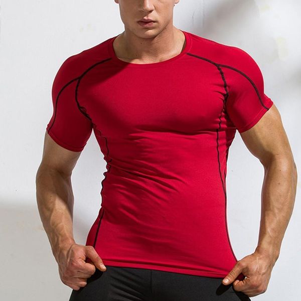 

sports men's clothing running fitness men's summer casual o-neck t-shirt fitness sport fast-dry breathable blouse camiseta, White;black
