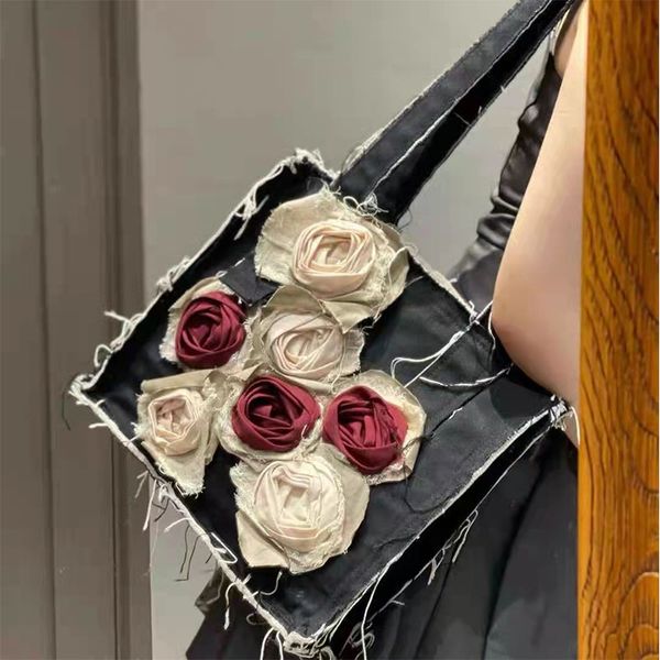 

tide brand dark hand-made tote bag ed style niche design rose bag hand-held messenger shoulderbag