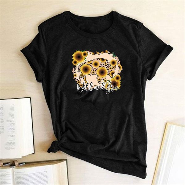

подсолнухи дикие и бесплатные печатные футболки женские летние эстетические одежды уличные рубашки для женщин случайные круглые шеи женские, White