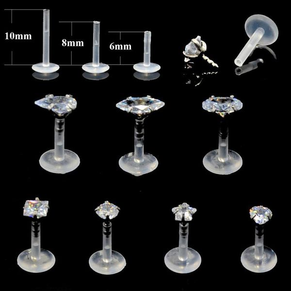 

bog-1pc horse eye&ellipse&square&dew drop&star bioplast flexible labret stud lip ring ear tragus ear cartilage earring piercing q bbyreq, Silver