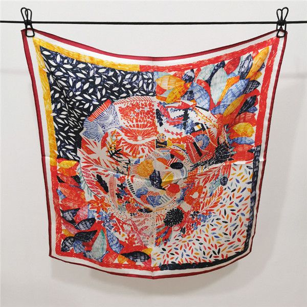 

new fashion style silk small square scarf mulberry silk small scarf oil painting printing flight attendant silk scarf, Blue;gray