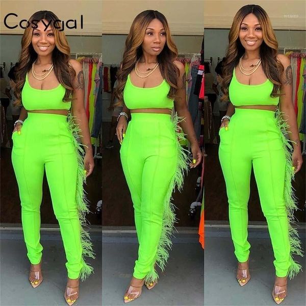 

cosygal tank +pants two piece set feathers side club outfits festival clothing for women 2 piece set solid overall 20201, White
