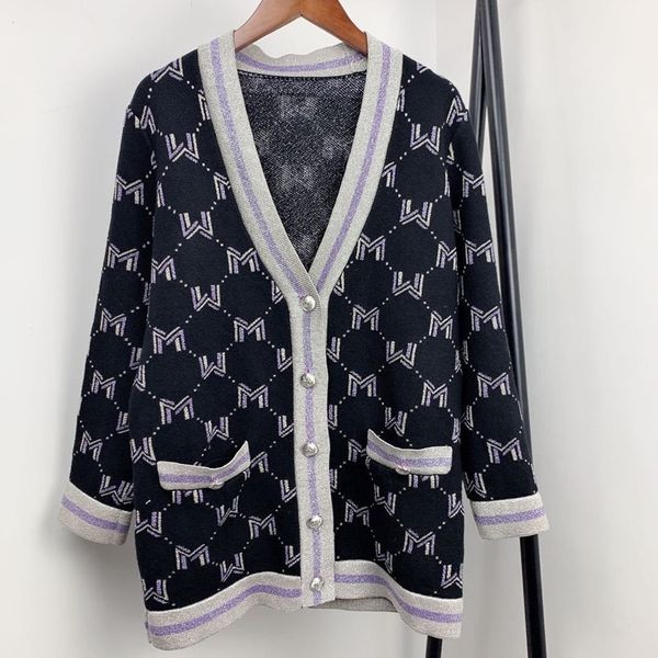 

women's knitted plaid sweater long sleeve preppy style v-neck loose single breasted coat ladies knitwear cardigans autumn winter y20091, White;black