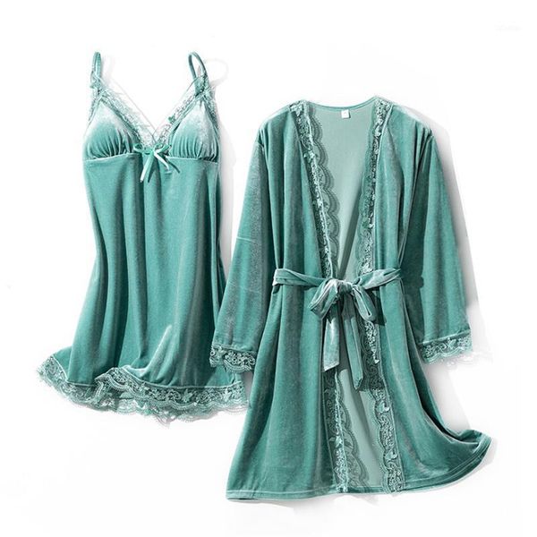 

6 colors women bathrobe sleepwear nightgown lingerie suit velvet winter warm soft bathrobe home lace full sleeve underwear1, Black;red