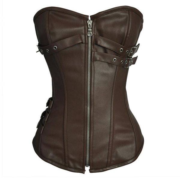 

bustiers & corsets s-6xl women vintage steampunk corset steel buckle faux leather zipper overbust lace up bustier corselet espartilhos, Black;white