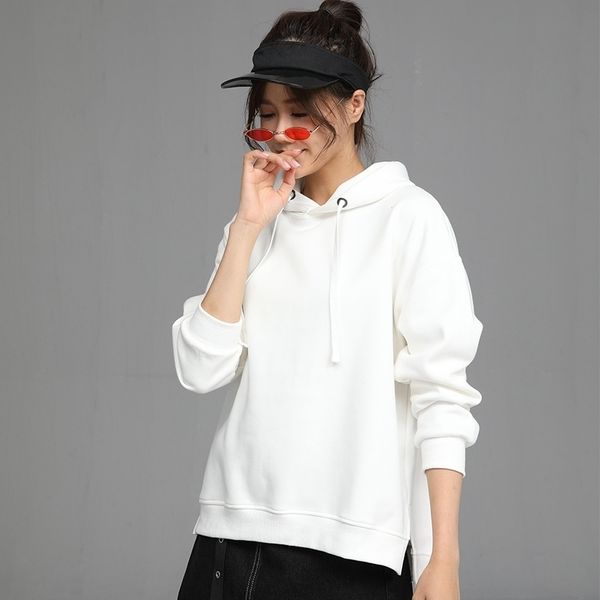 Nova venda quente senhoras hoodies para mulheres velo feminino inverno cor sólida moletom casual 201112