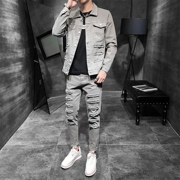 

men's tracksuits 2021 korean autumn jacket suit pants two piece trend sports men, Gray