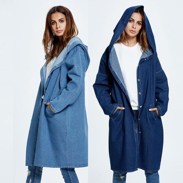 

women fashion cowboy girl autumn and winter long cardigan denim coat windbreaker womens trench coat1, Tan;black
