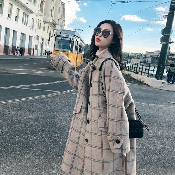 

women winter long overcoat outwear plaid thick coat loose plus size cardigans long sleeve manteau femme hiver elegant 20201, Black