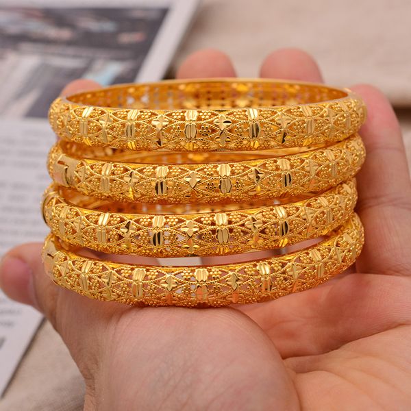 

24k 4pcs/lot dubai wedding bangles for women man ethiopian jewelry gold color africa bracelets women arab birthday jewelry gifts f1201, Black