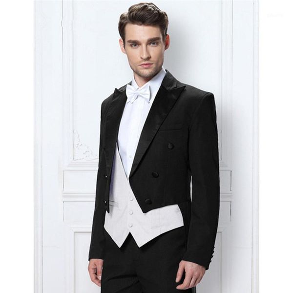 

black italian men's tailcoat wedding suit men's man set three pieces groom wedding suit short jacket white vest s1, White;black