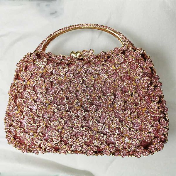 

evening bags xiyuan pink rhinestone crystal floral clutch 2021 clutches handbag fashion female chain diamond party bags1