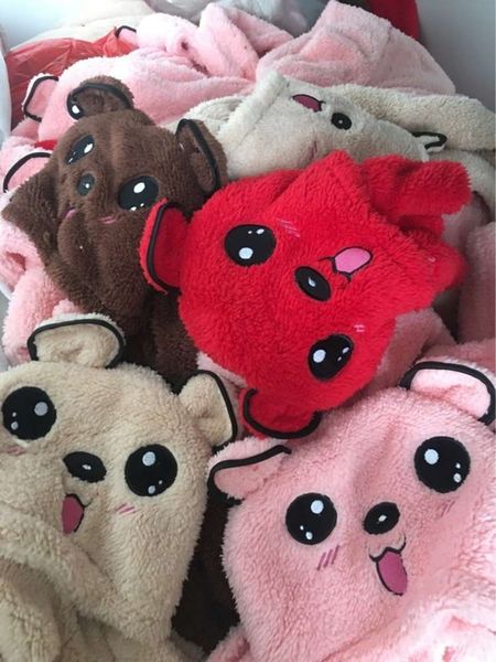 

children's scarf glove three in thickened one embroidery cute cartoon hat, Red;brown