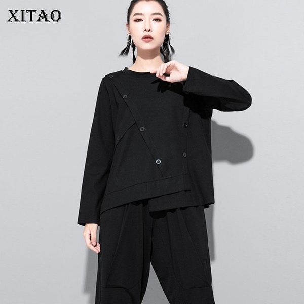 

xitao patchwork button solid t shirt women 2020 autumn casual fashion new style temperament all match full sleeve tee zp3200, White