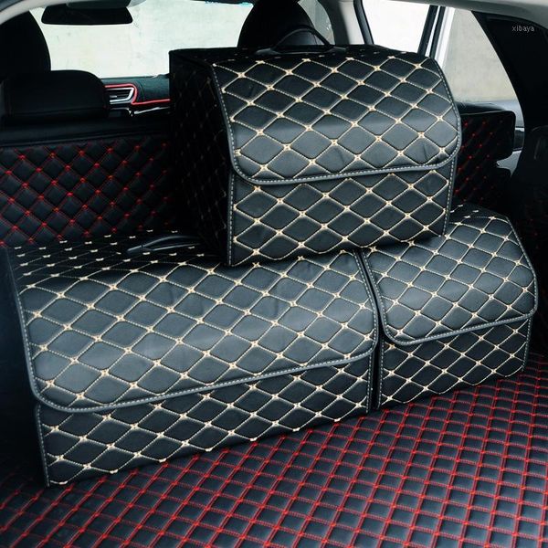 

car storage bag pu leather trunk organizer box bags folding car trunk stowing tidying portable boxes for suv auto accessorie1