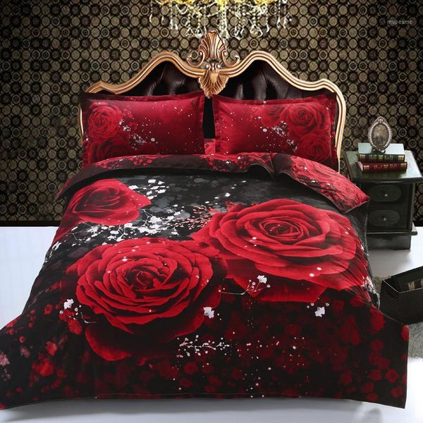 

bedding sets 3d red rose 4pc bedclothes  set bedlinen duvet cover quilt quickly 1