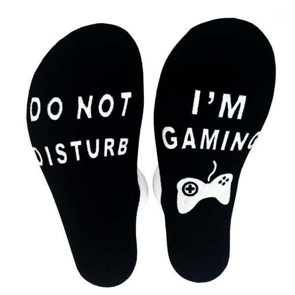 

novelty socks do not disturb i am gaming funny letter printed socks ngd881, Black;white