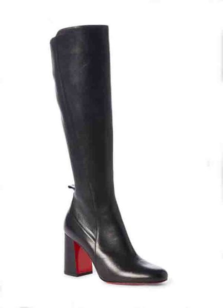 

winter brands women fashion boots red bottom boot kronobotte knee boots chunky heels black calfskin leather lady booties party,dress wedding