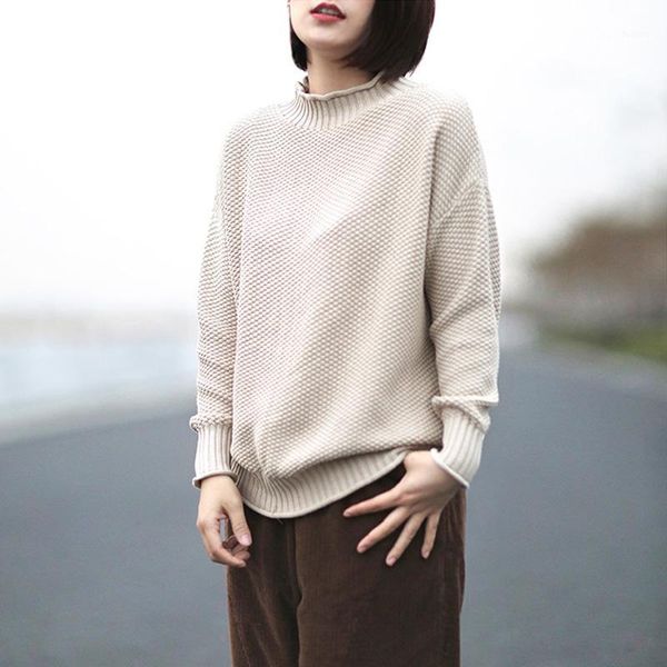 

johnature women pullover sweaters 5 color knitted cotton 2019 autumn new turtleneck long sleeve casual women cloths sweaters1, White;black