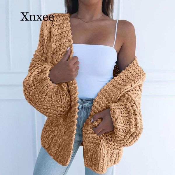 

winter women thick sweater cardigan warm solid color open front coat polyester spandex warm all-match sweater coat wool1, White