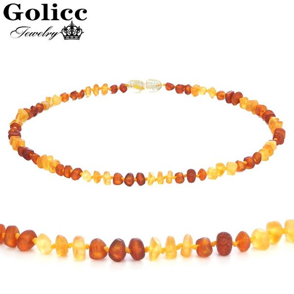 

golicc 100% baltic amber necklaces for baby raw baroque handmade natural amber beads available in 12-15" length screw clasp, Silver