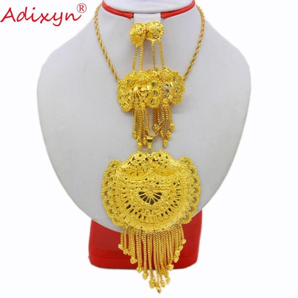 

adixyn big size necklace/pendant/earriing wedding jewelry set gold color/copper ethiopian/indiai party gifts box n12171, Silver