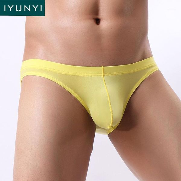 

iyunyi men's ice silk seamless underwear briefs u convex pouch ultra-thin transparent male panties bikini gay men underwear1, Black;white