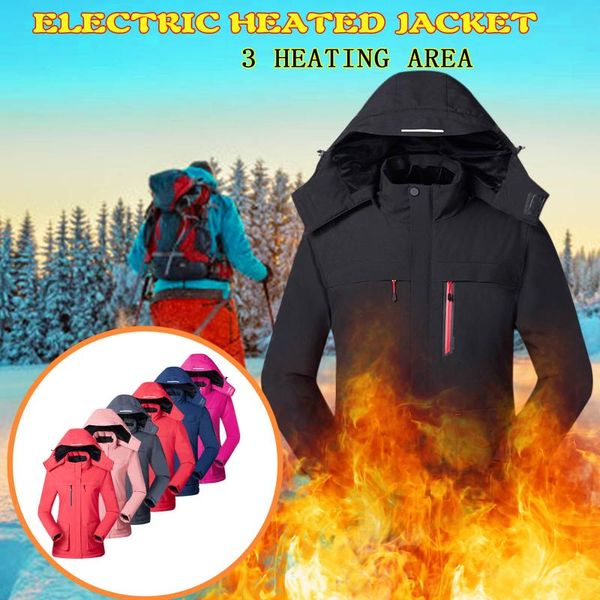 

men coat usb charging heating hooded jacket winter warm outdoor snow windproof mountaineering suit casual parka overcoats, Black