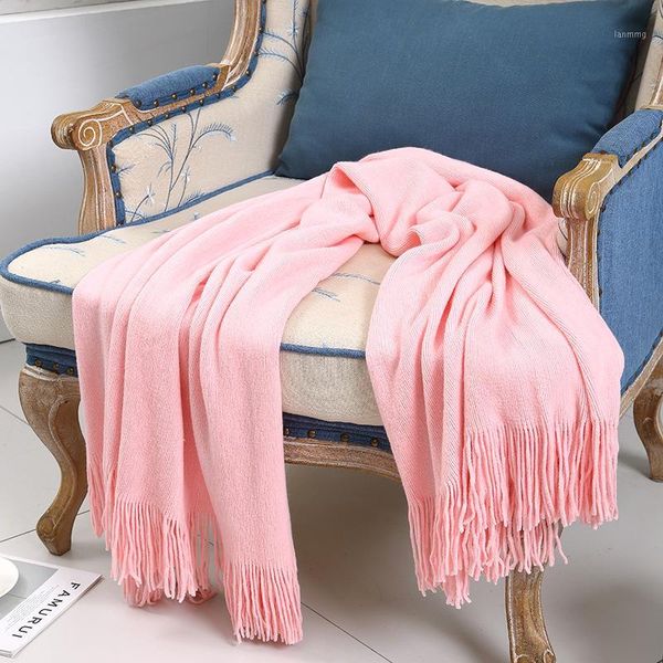 

home knitted baby blanket plaid chair lounge recliner covering beach shawls manta1