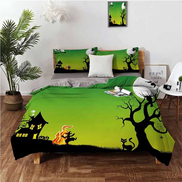 

witches dancing with fire and flying at halloween ancient western horror imagebedding 3-piece set