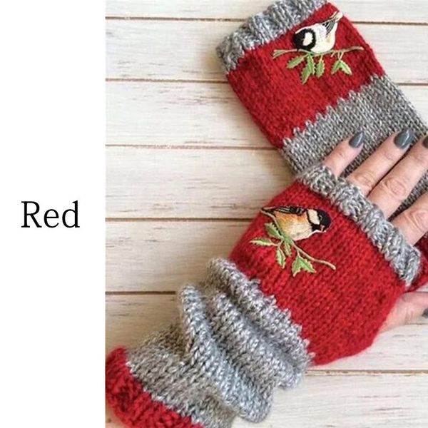 

five fingers gloves fashion warm stitching embroidered women fingerless knitted sale girls and ladies winter thick, Blue;gray