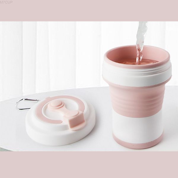 

550ml folding silicone cup travel portable pink water cups silica coffee mug with lids office drinking summer gift indoor