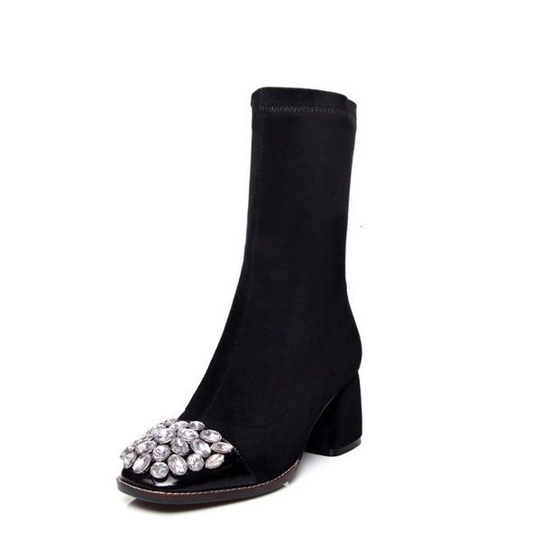 

fashion 2021 new women's fall toe strass lady autumn shoes suede boots hlmp, Black