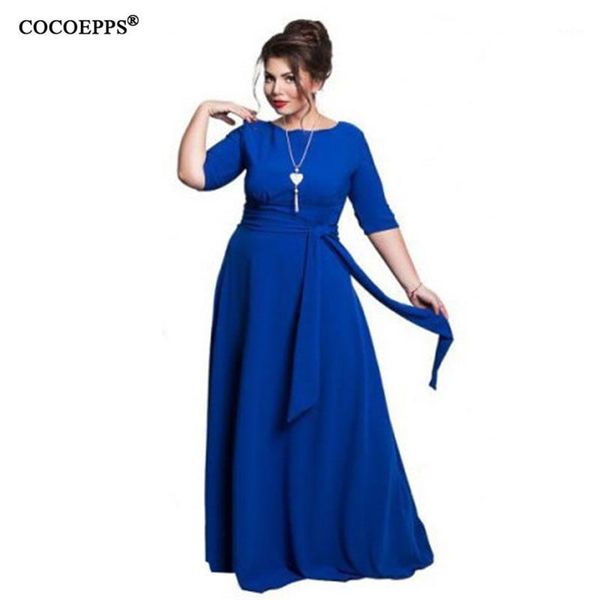 

2020 autumn 5xl 6xl plus size women dress big size winter long dress belt maxi half sleeve elegant evening party vestidos1, White;black