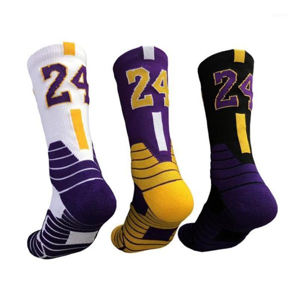 

autumn basketball stockings anti-slip color-contrast stripes sports star number socks with thicken towel bottom for men women1, Black