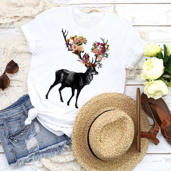 

women graphic flower animal 90s cartoon floral fashion girl lady tees print t shirt clothing female shirt womens t-shirt, White