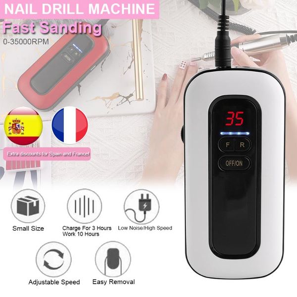 

3 type 35000rpm led rechargeable portable nail dril manicure machine set file nail pen polish with battery grinding tool