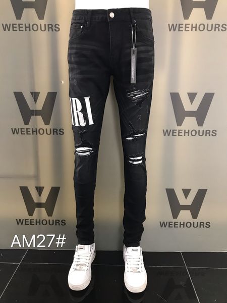 

men's and women's casual hip-hop jeans currently designer luxury pants am27-25, Blue