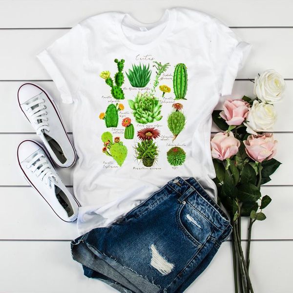 

women graphic t-shirt female print lots of cactus letters ladies casual camisas mujer womens tumblr korean t tee t-shirt, White