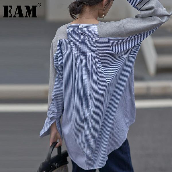 

eam] gray striped big size knitting sweater loose fit round neck long sleeve women pullovers new autumn winter 2020 1dd26501, White;black