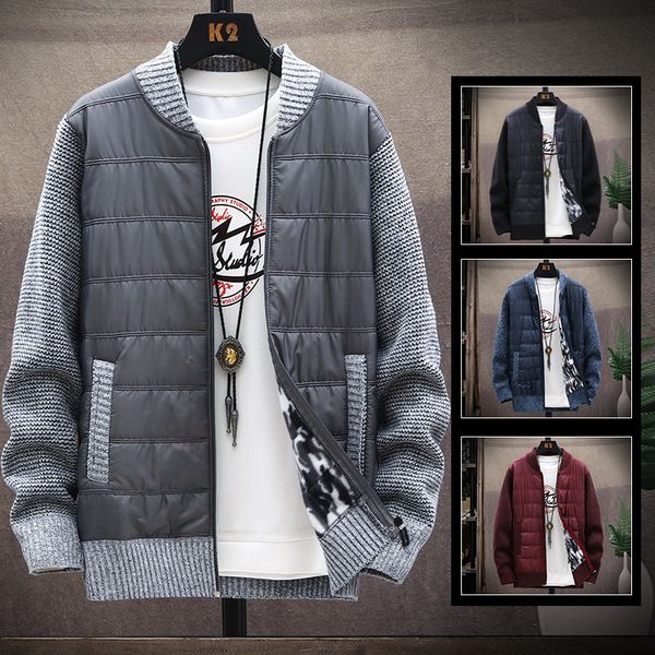 

2021 autumn cross winter zipper knitted men's cardigan brushed and thick big man's loose jacket 5eu8, White;black
