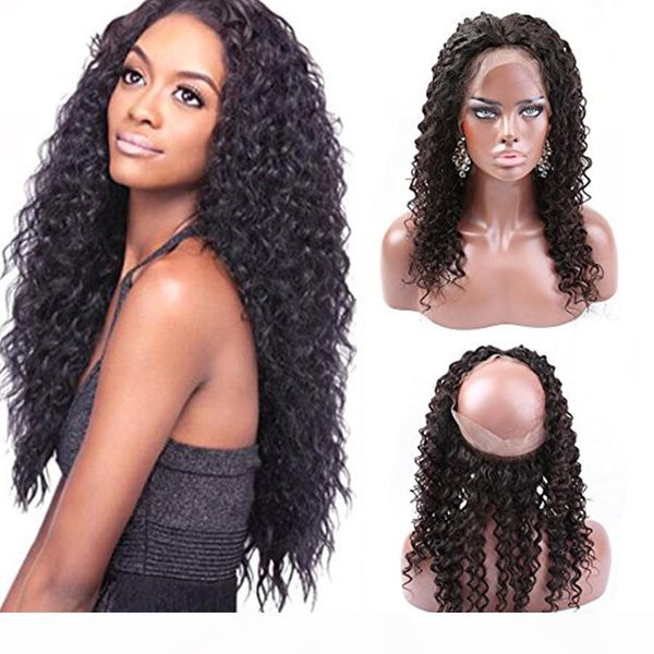 

360 full lace frontal closure brazilian virgin remy deep wave 130% density 360 lace frontal closure human hair natural color bleached knots, Black;brown