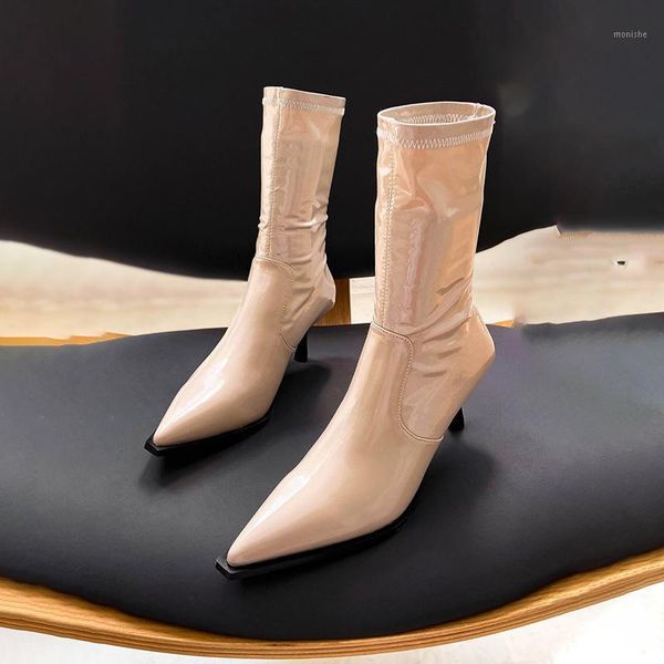 

boots deat 2021 autumn and winter fashion casual pointed high heel solid color leather single shoes women short cool sf8061, Black