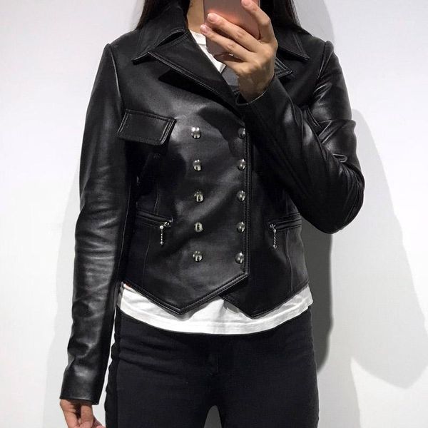 

ladies real leather blazer women genuine leather jacket1, Black